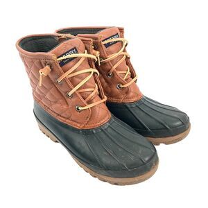 $160 Sperry Saltwater Quilted Duck Boots Size 5.5 Womens Brown Black Waterproof